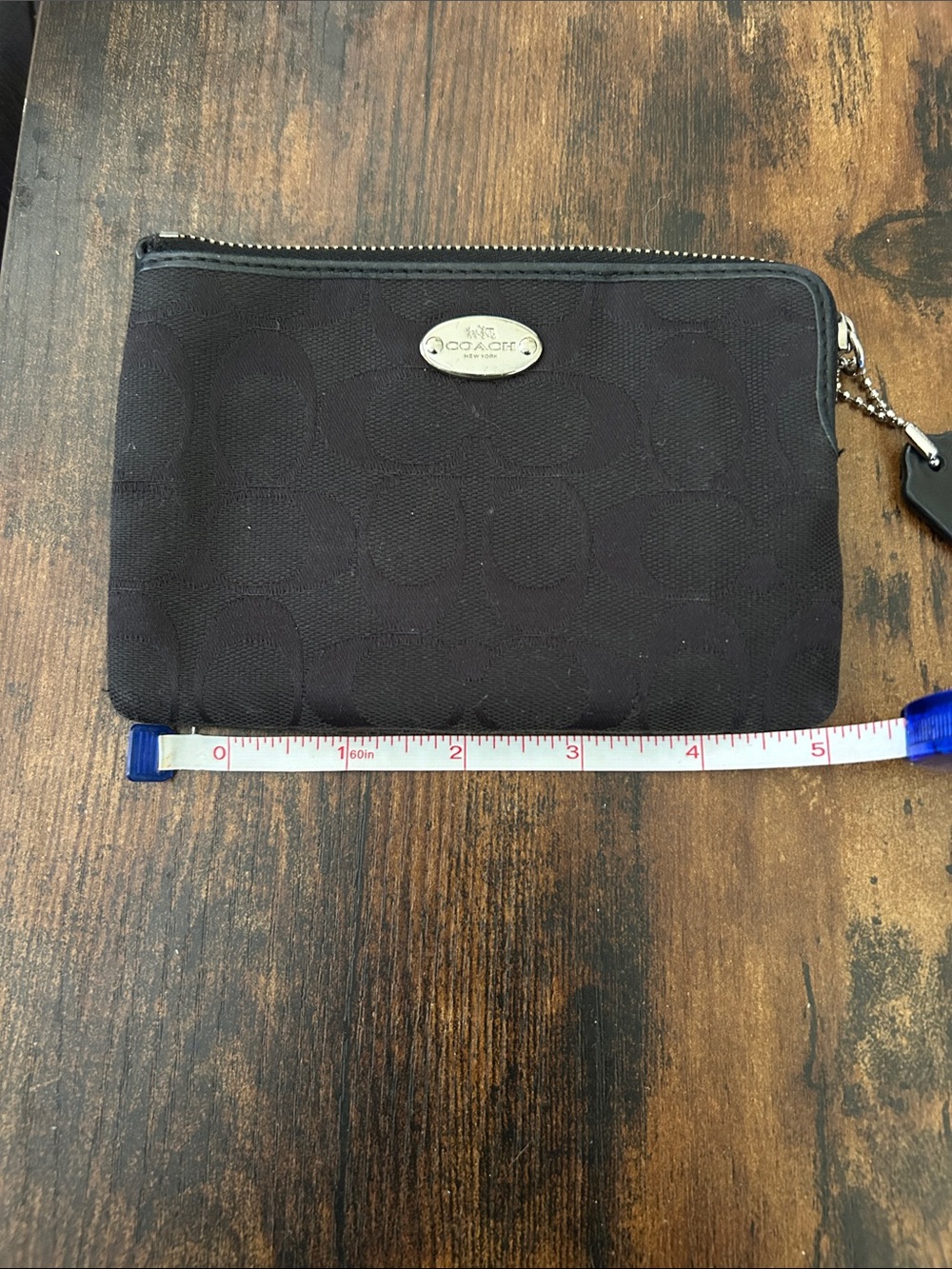 Coach Black Signature Canvas Zip Pouch with Logo Plaque